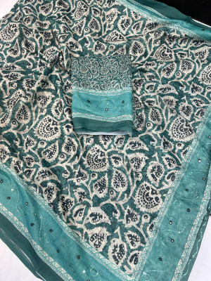 VIKALP FABRICS Digital Print Chanderi Cotton Blend Saree(Light Blue)