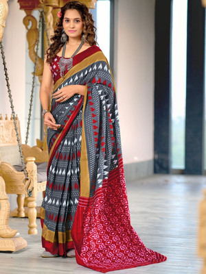 Moda Rapido Printed Daily Wear Pure Cotton Saree(Grey)