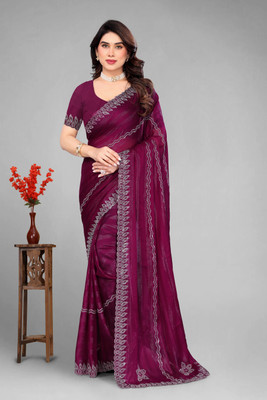 VEERAIVA Embellished Bollywood Chiffon Saree(Magenta)
