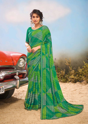 Laxmipati sarees Printed Daily Wear Chiffon Saree(Green)