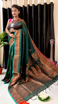 S.K. HOUSE Self Design Banarasi Linen Saree(Multicolor)