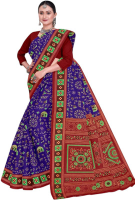 ETHNIC ODISHA HANDLOOM Printed Sambalpuri Pure Cotton Saree(Purple)