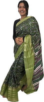 Sanwariya Silks Printed Bollywood Art Silk, Silk Blend Saree(Green)