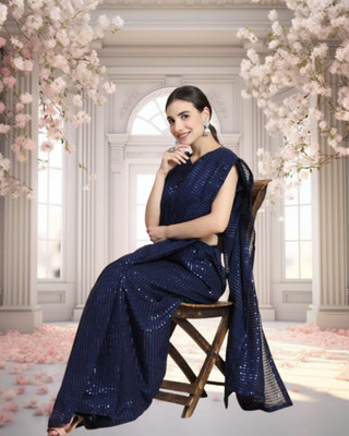 SHOBHTESH Embellished Bollywood Georgette Saree(Dark Blue)