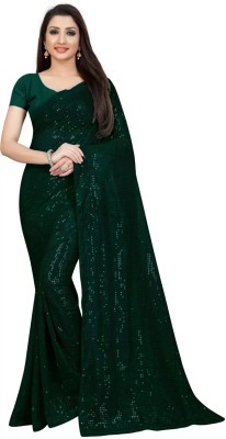 SHOBHTESH Embroidered, Digital Print, Self Design, Striped Bollywood Georgette Saree(Green)