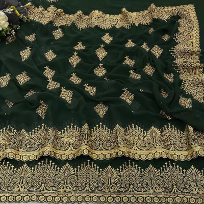 KHRITI FAB Embroidered Bollywood Georgette Saree(Green)