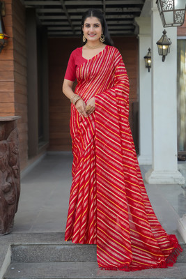 Kanooda Prints Woven Leheria Net Saree(Multicolor)