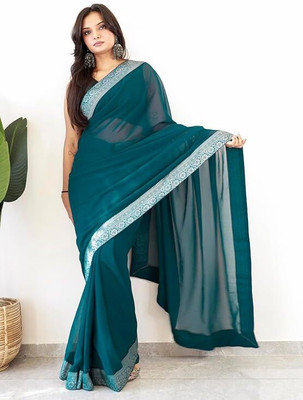 MM VENTURE Solid/Plain Bollywood Georgette Saree(Green)