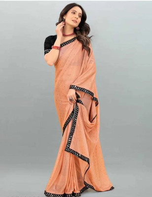 Dgdesigner Solid/Plain Bollywood Lycra Blend Saree(Orange)