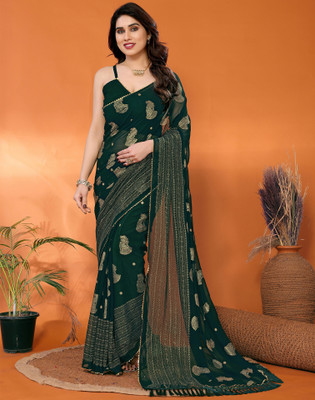 Samah Embellished, Printed Bollywood Georgette Saree(Green)