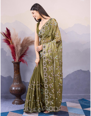 FLAMEKYZER Embroidered Bollywood Jimmy choo Saree(Multicolor)