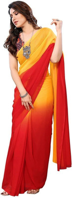 RAJESHWAR FASHION Floral Print Daily Wear Georgette Saree(Pack of 2, Orange, Red)