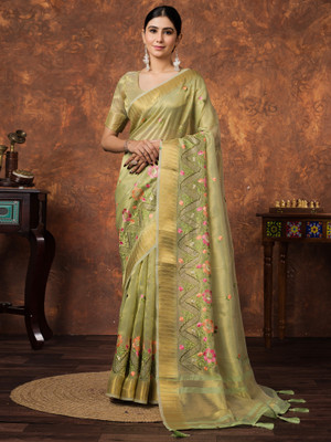 Tasrika Woven Bollywood Tissue Saree(Light Green)