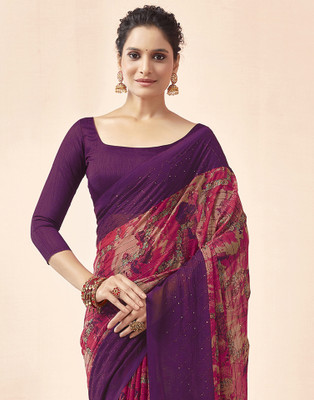 Satrani Printed, Embellished Bollywood Georgette Saree(Purple, Pink)