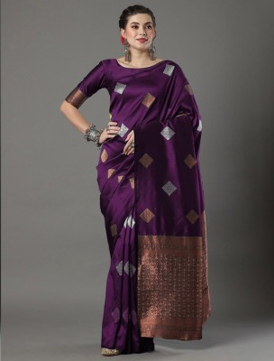 cosfic Embellished, Woven Bollywood Jacquard, Pure Silk Saree(Purple)