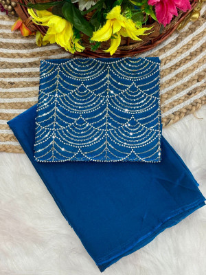 RAGISHA ENTERPRISE Embellished Bollywood Satin, Net Saree(Blue)