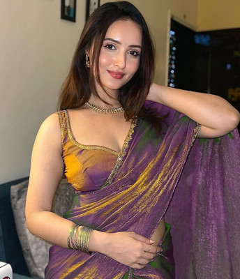 PD CLOTH VILLA Embellished Bollywood Tissue, Pure Silk Saree(Purple, Green)