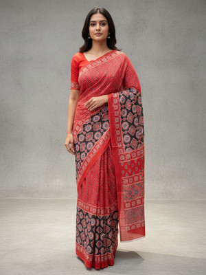 ZAMUNA Floral Print, Digital Print Daily Wear Satin, Crepe Saree(Red)