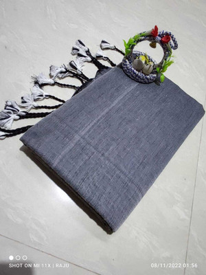 MA TARA TEXTILES ROHIT Solid/Plain Bollywood Chanderi Saree(Grey)