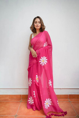 AMRUTA FAB Floral Print Handloom Pure Cotton Saree(Pink)