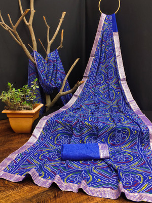 Kanooda Prints Printed Bandhani Georgette Saree(Multicolor)