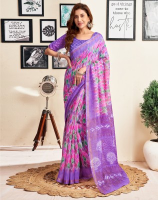 SIRIL Floral Print, Geometric Print, Embellished Daily Wear Cotton Blend Saree(Purple)