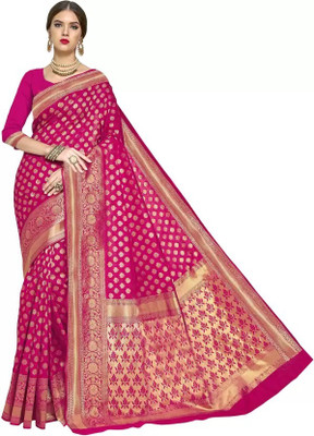 KIVERA Woven, Floral Print Banarasi Silk Blend Saree(Pink)