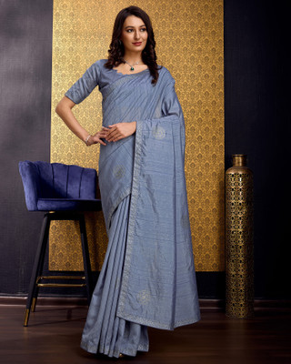 Divastri Embellished, Solid/Plain, Self Design Bollywood Tussar Silk, Silk Blend Saree(Grey)