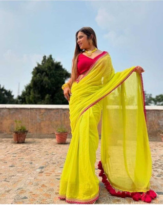 vajiba Self Design Bollywood Georgette Saree(Yellow)