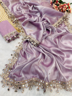 Divastri Embellished Bollywood Jimmy choo Saree(Purple)