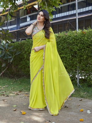 AMBALIKA Solid/Plain, Self Design Bollywood Georgette Saree(Light Green)