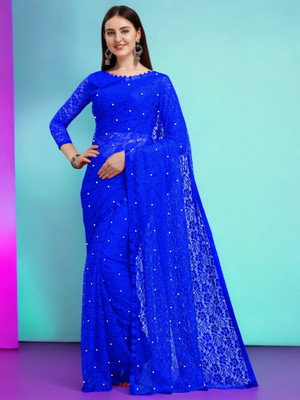 NEXAA Self Design Bollywood Net Saree(Blue)