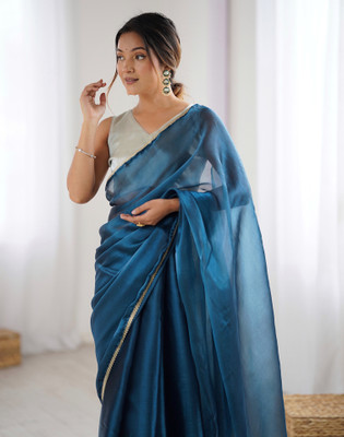 Divastri Solid/Plain, Embellished Bollywood Chiffon, Georgette Saree(Blue)