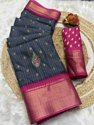 RegalDrapes Printed, Woven Bollywood Art Silk, Silk Blend Saree(Grey)
