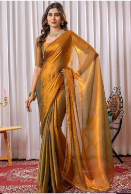 Saaransh Embellished, Dyed Bollywood Chiffon, Lace Saree(Gold)