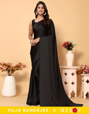 Divastri Dyed Bollywood Satin Saree(Black)