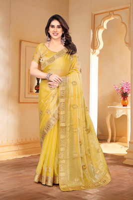 Mikhushop Embroidered Bollywood Jimmy choo Saree(Beige)