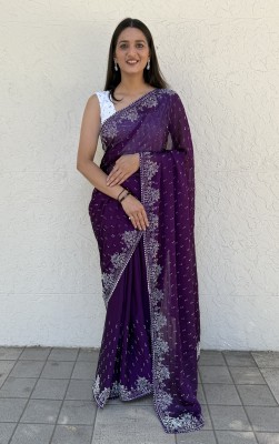 MM VENTURE Embroidered Bollywood Georgette Saree(Purple)