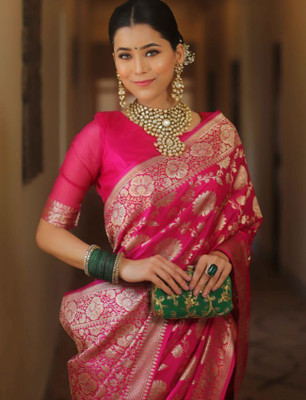 ZILVIRA Woven Banarasi Pure Silk, Silk Blend Saree(Pink)