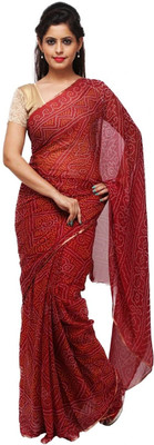 HouseOfCommon Printed Handloom Chiffon Saree(Maroon)