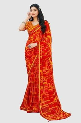 jalajdesigner Printed Bollywood Georgette Saree(Orange)