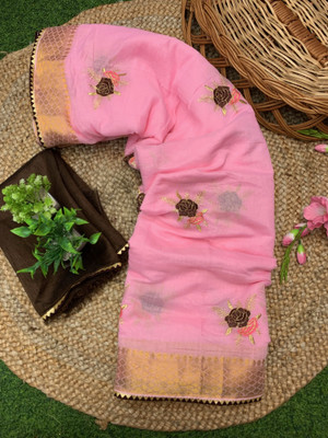 Arpita Fashion Self Design, Embroidered Bollywood Cotton Blend Saree(Pink)