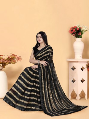 DDRS Fashion Embroidered, Self Design Banarasi Georgette Saree(Black)