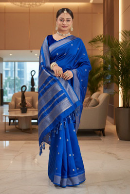 Bindi Woven Banarasi Cotton Silk, Jacquard Saree(Blue)