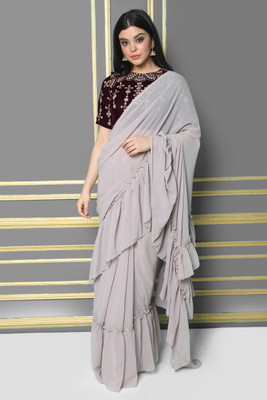 Fourleaf Embellished Bollywood Georgette Saree(Grey)