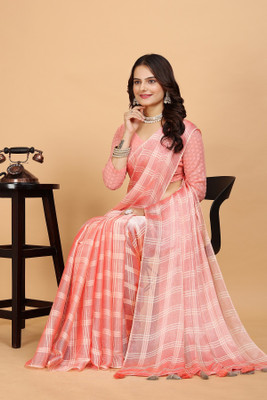 SAADHYA CREATION Embroidered, Solid/Plain Bollywood Chiffon Saree(Orange)