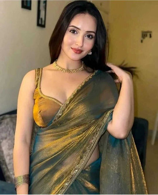 hutah Solid/Plain Bollywood Chiffon, Pure Silk Saree(Mustard)