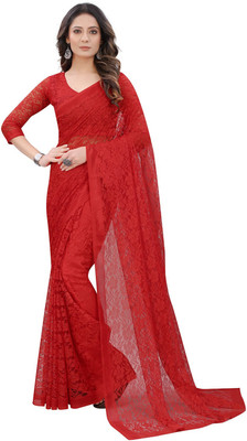 HouseOfCommon Self Design Bollywood Net, Brasso Saree(Red)