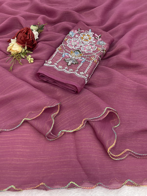 VANISWA Embroidered, Self Design Bollywood Georgette Saree(Magenta)