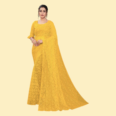 NORAFLEX Embroidered Bollywood Net Saree(Yellow)